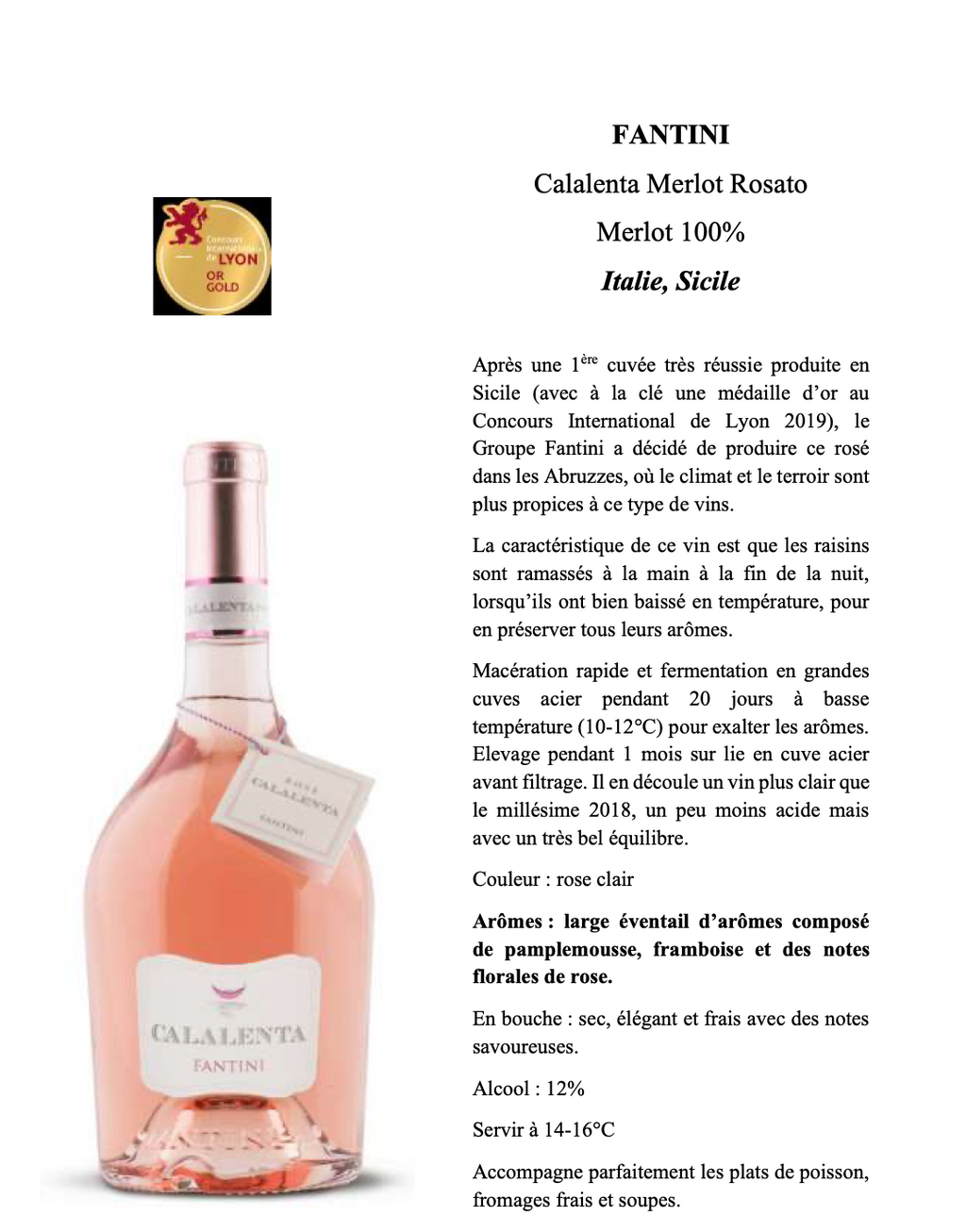 Merlot Rosato Calalenta - Vin Rosé Italien 100% Merlot Fantini