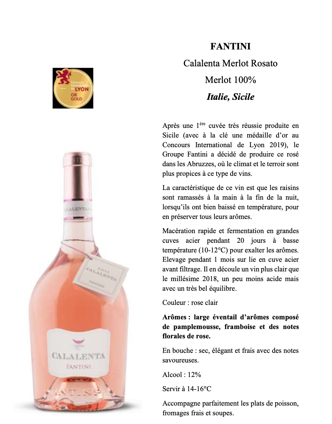 Merlot Rosato Calalenta - Vin Rosé Italien 100% Merlot Fantini