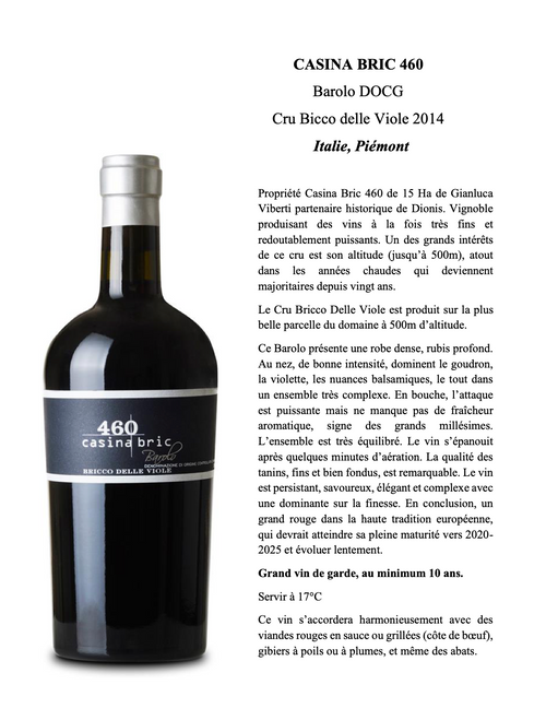 Barolo DOCG Bricco Delle Viole - Casina Bric 460 Piémont Viterbi