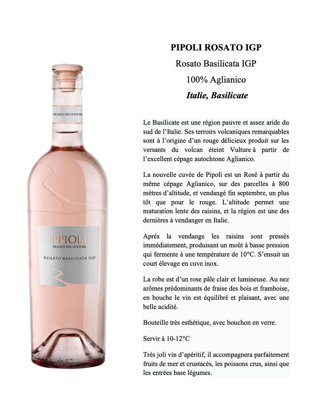 Pipoli Rosato Basilicata IGP 2023 - Vin Rosé 100% Aglianico Altitude