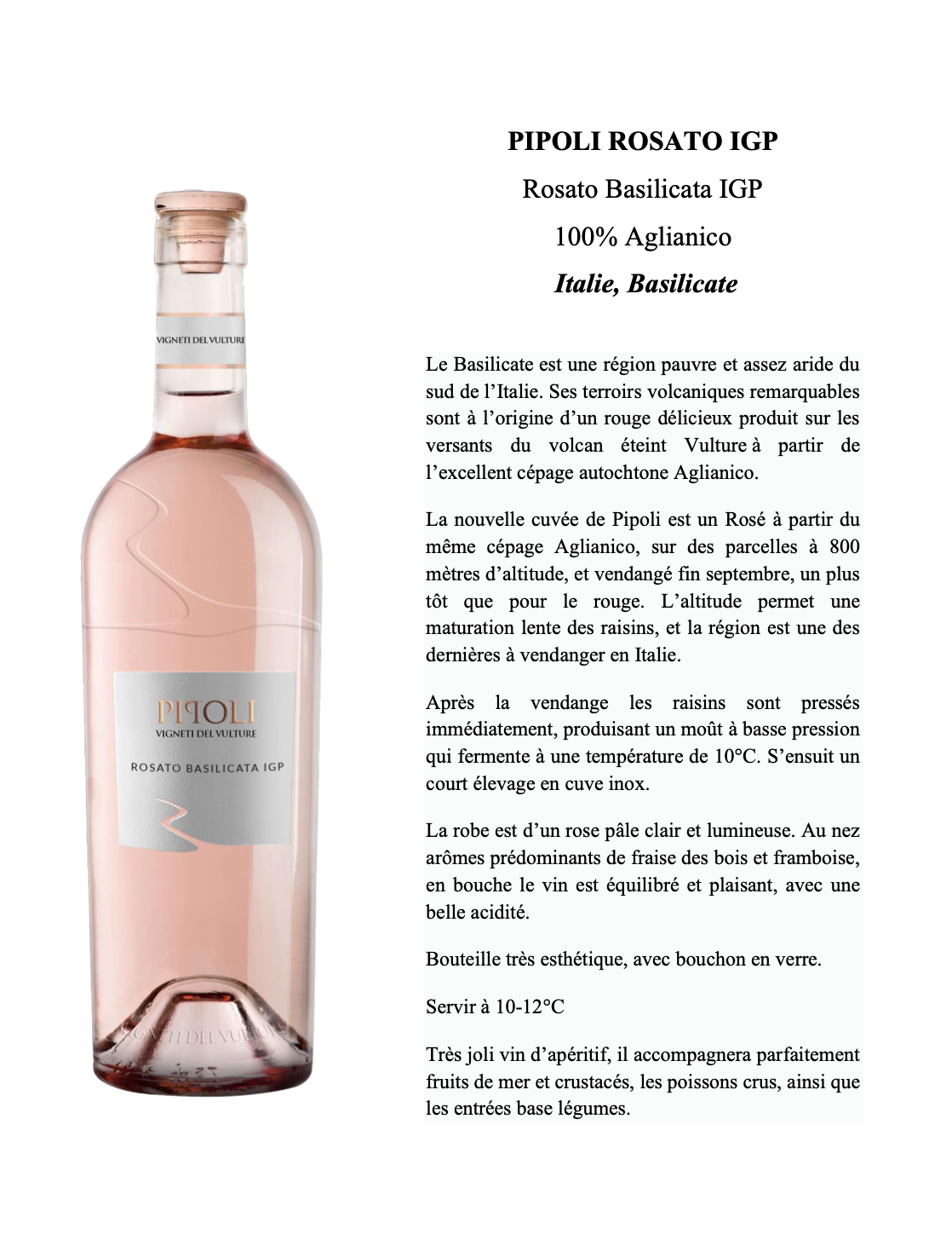 Pipoli Rosato Basilicata IGP 2023 - Vin Rosé 100% Aglianico Altitude