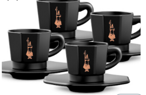 Bialetti Set de 4 tasses octogonales - blanc et argent ou noir et or rose- 75 ml