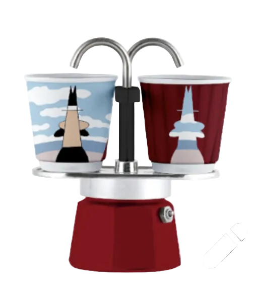 Bialetti - Mini Express avec 2 Tasses Collection Magritte - rouge