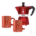 Bialetti Moka avec 2 tasses Collection Déco Glamour En Aluminium et Porcelaine  - 3 tasses - 130 ml