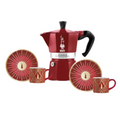 Bialetti Moka Set + 2 tasses avec soucoupes - rouge