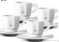 Bialetti Set de 4 tasses octogonales - blanc et argent ou noir et or rose- 75 ml