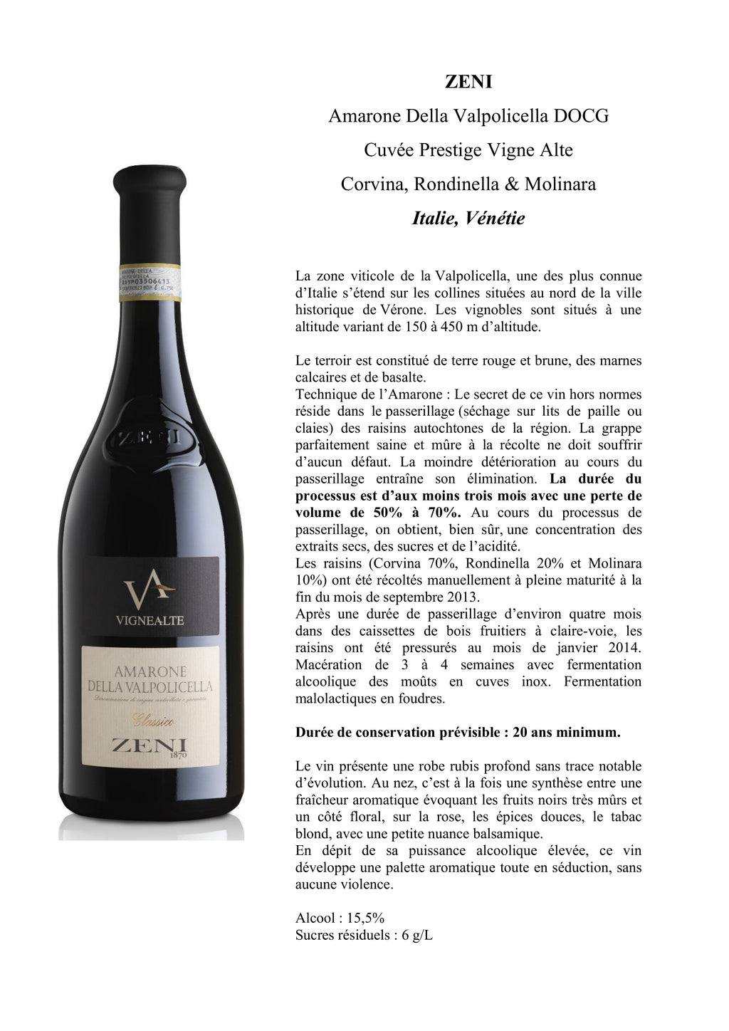 Amarone Della Valpolicella DOCG Cuvée Prestige Vigne Alte