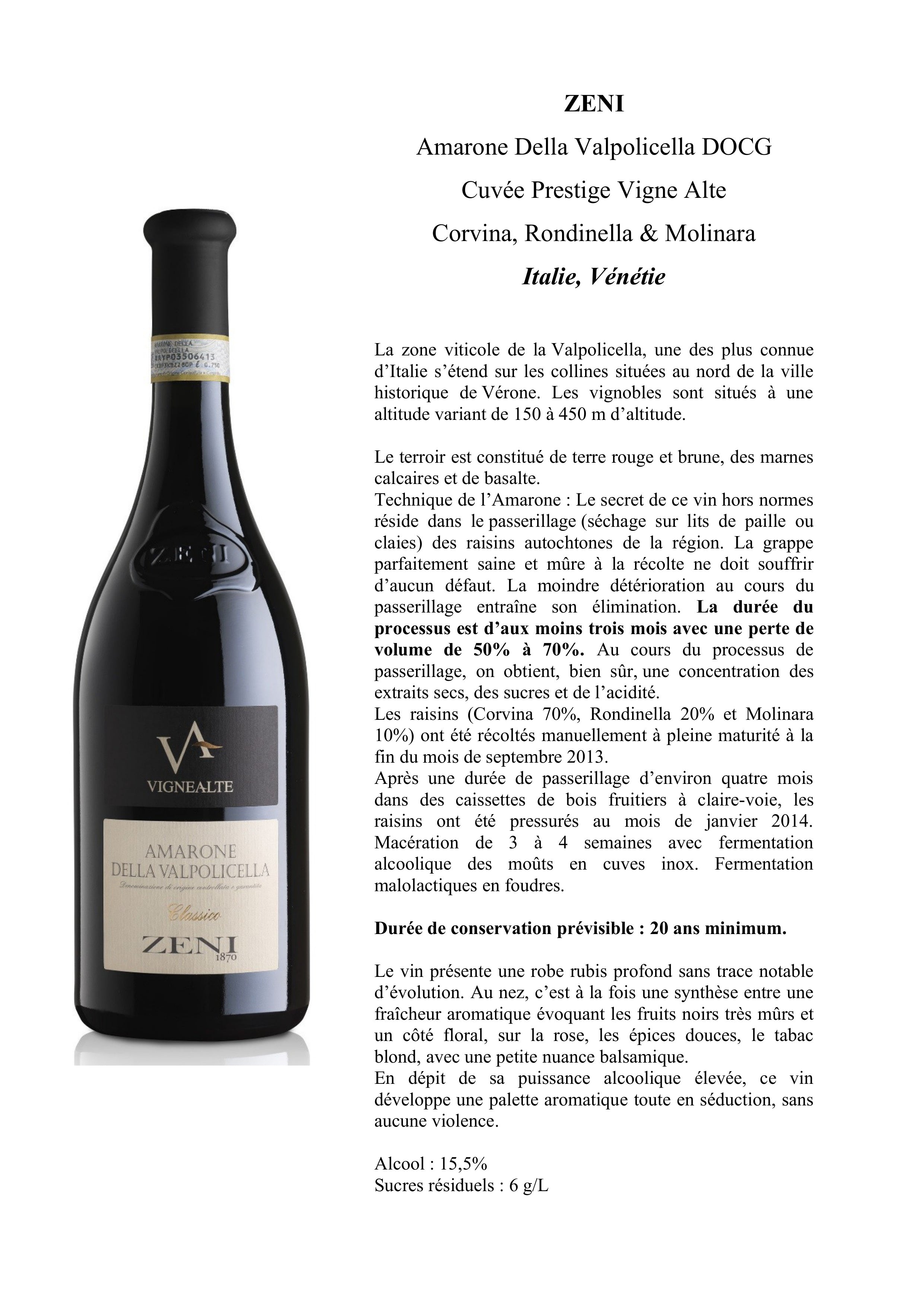 Amarone Della Valpolicella DOCG Cuvée Prestige Vigne Alte